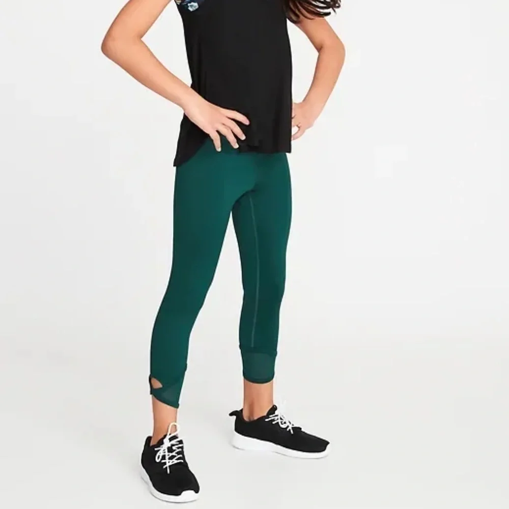 Go-Dry Lattice-Hem 7/8-Length Leggings for Girls‎
